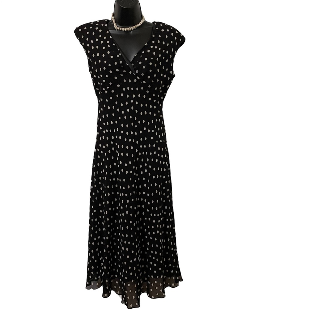 Black and white polkadot Jones of New York maxi dress size 8P RN 54050, CA 08349